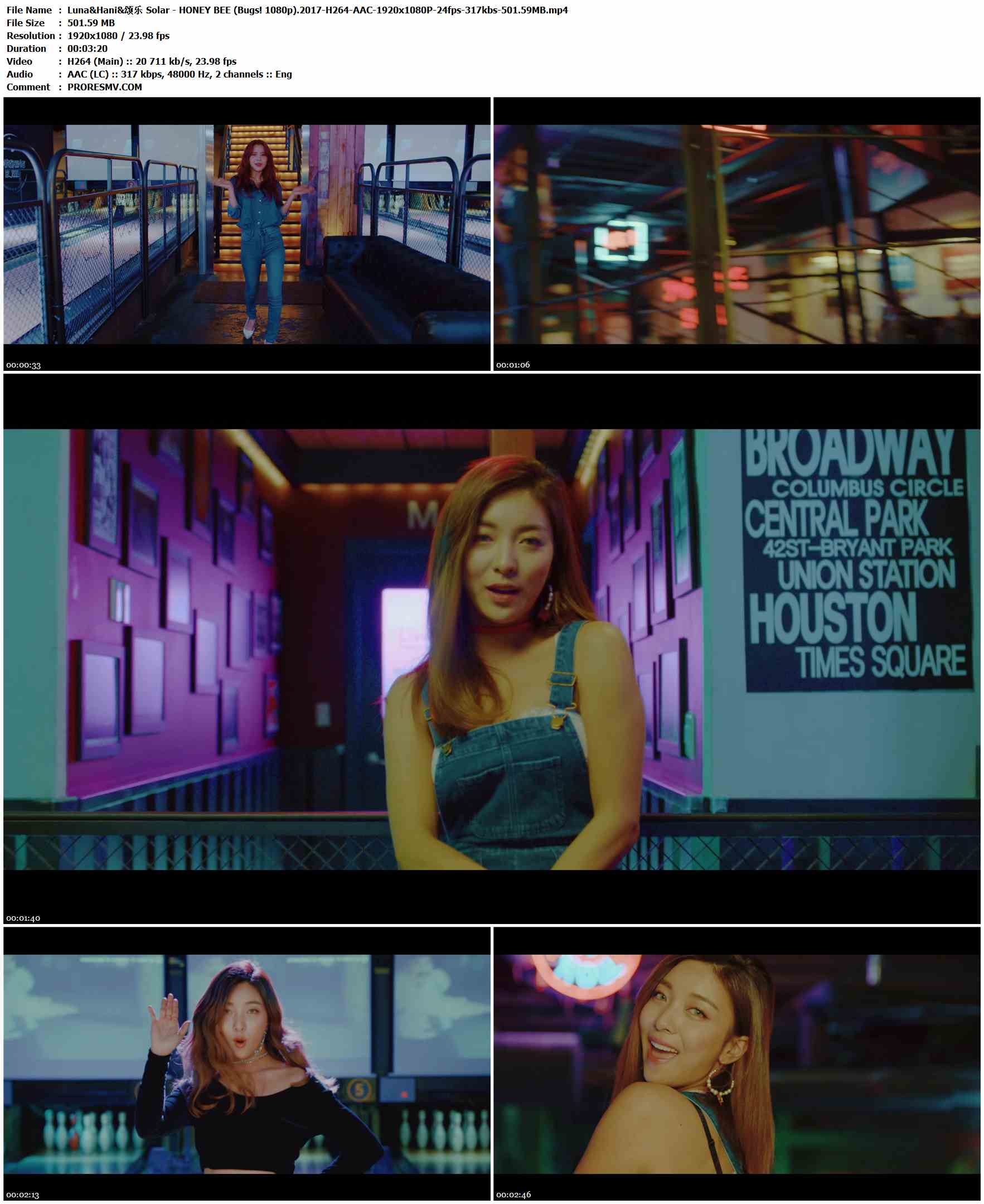 Luna&Hani&颂乐 Solar - HONEY BEE (Bugs! 1080p).2017-H264-AAC-1920x1080P-24fps-317kbs-501.59MB官方MV_高清MV